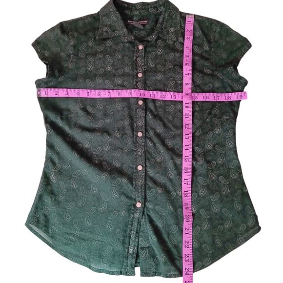 VINTAGE Y2K RALPH LAUREN Polo Jeans Blouse Top LG Worn-in Retro Paisley Green - Picture 3 of 6